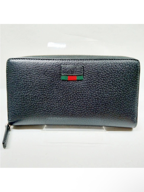Gucci Handbags - Gucci Agora Web Black Leather Long Zippy Wallet with Red & Green Sherry Line